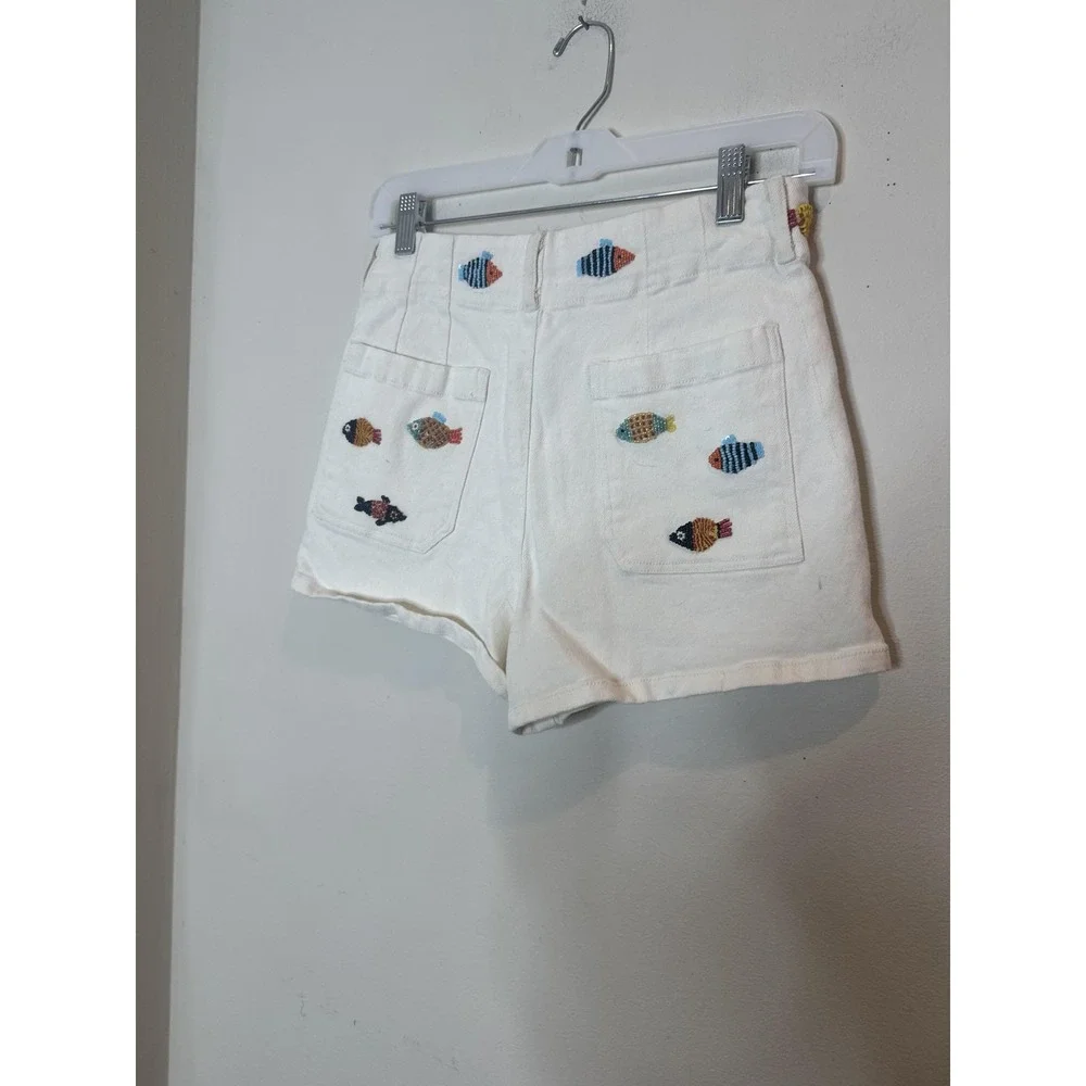 Maeve The Colette Shorts Womens 28 White Beaded Fish Denim Nautical Summer